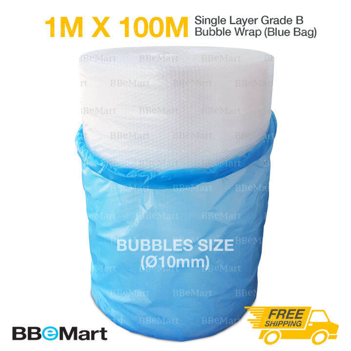 BBEMART BUBBLE WRAP SINGLE / DOUBLE LAYER 1m X 100m X 10mm, PE FOAM