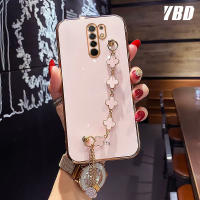 YBD เคสโทรศัพท์เคลือบขอบตรงสำหรับ Xiaomi Redmi Note 8 Pro,เคสป้องกันกล้องที่แม่นยำสไตล์สาวน่ารักพร้อมสร้อยข้อมือโคลเวอร์สี่ใบ