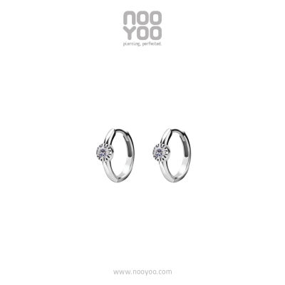 NooYoo ต่างหูสำหรับผิวแพ้ง่าย Hoop with 3mm Cubic Zirconia Surgical Steel