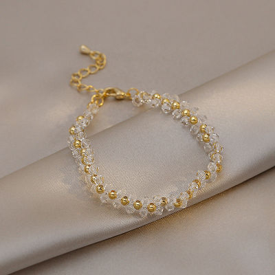 New Summer White Crystal Beaded Bracelet for Woman Fashion Luxury Gold Chain Cuff Bracelet Female Dress Jewelry Accessories