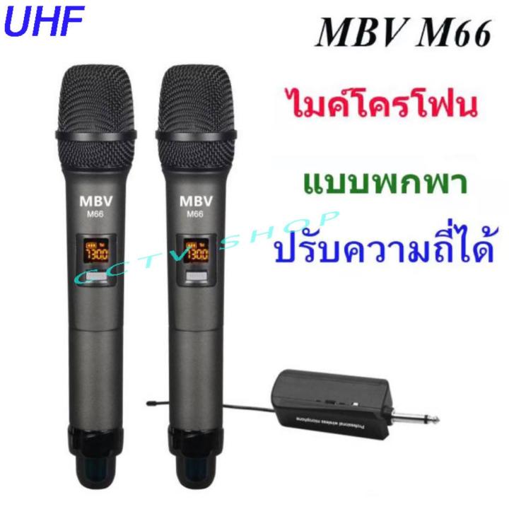 ไมค์โครโฟน ไมค์ลอยแบบพกพา ชุดรับ-ส่งไมโครโฟนไร้สาย ไมค์คู่แบบมือถือ Wireless Microphone UHFปรับความถี่ได้ รุ่น M66 (เชื่อมต่อกับตู้ลำโพงได้ทุกประเภท)