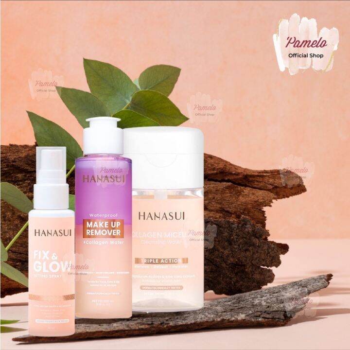 HANASUI Collagen Series Make Up Remover + Collagen Water 100ml Fix & Glow Setting Spray 60ml