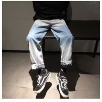 【YD】 2023 Streetwear Straight Gradient Jeans Men Color Elastic Waist Mens Denim Pants Y2k Techwear