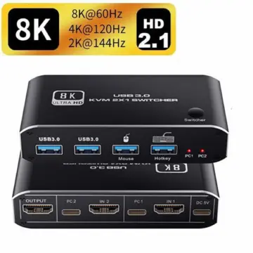 2 Port USB 3.0 KVM Switch Dual Monitor HDMI 2.1 8K@60Hz 4K@144Hz for 2