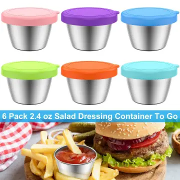 Salad Dressing Container To Go 6x2.5 oz Stainless Steel Condiment Container  Small Containers with Lids Leakproof Salad Dressing Container for Kids  Lunch Containers Lunch Box (Stainless Steel, 6) 