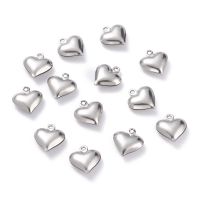 50pc 304 Stainless Steel Pendants Heart Stainless Steel Color 13x12x4.6mm Hole: 1.2mm