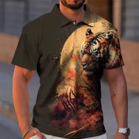 Summer Polo Shirt For Men Animal Print T-Shirt Tiger Lion Pattern Short Sleeved Tees 2023 Fashion Men Clothing Slim Polo Shirts