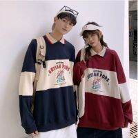 ☸ American Retro Matching เสื้อแขนยาวโปโลผู้หญิงเกาหลีหลวม OVERSIZE คู่เสื้อกันหนาว