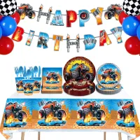 Monster Truck Party Supplies Hot Wheel Birthday Party Decoration Monster Racing Car Theme Plate Cup Cake Topper Baby Shower