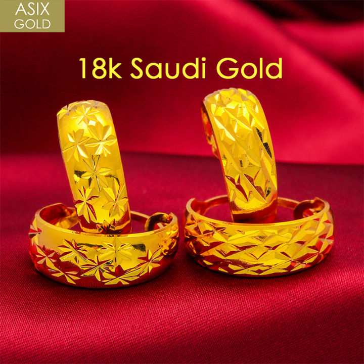 ASIX GOLD Original 18k Saudi Gold Women Earrings Shiny Star Ear Ring ...