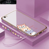 AnDyH Casing Case For Vivo V5 V5 Lite V5S Case Cute Cartoon Dogs Luxury Chrome Plated Soft TPU Square Phone Case Full Cover Camera Protection Anti Gores Rubber Cases For Girls