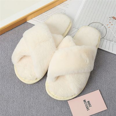 ขายดีที่สุด ioztt2023 - /﹊✖ 2022 New Design Slippers Fluffy Fur Slides Flat Indoor Floor Shoes Ladies Flip Flops