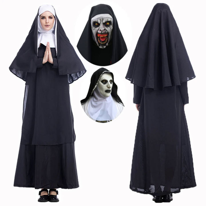 Movie The Nun2 Valak Cosplay Costume Conjuring Long Dress Priest's ...