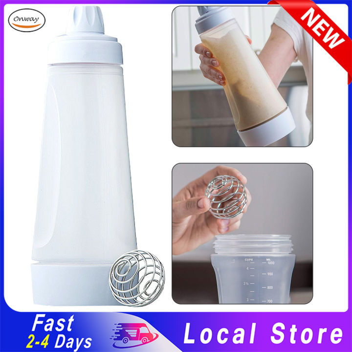 Hand Bottle Blender Dispenser Mixing Bottle Dispenser 1000ml Batter Mixer  Bottle with Stirring Ball Cupcake Pancake Batter Dispenser Kitchen Baking  Tools