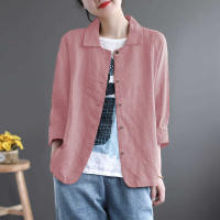 Cotton Linen Sunscreen Shirt Jacket Female Summer New Lapel Literary Retro Loose Single-breasted Cardigan Shirt Woman Jacket