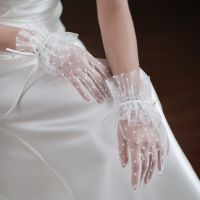 ♚◊ Women Black Sexy Transparentes Dot Mesh Tulle Gloves Wedding Bride Dress Gloves Thin Club Prom Party Dancing Dress Accessories