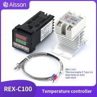 C100เทอร์มอสแตตหน้าจอดิจิตัลตัวควบคุมอุณหูมิ PID 110V-240V + 40A SSR Relay + 1M K Thermocouple + ฮีทซิงค์