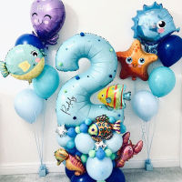 45Pcs Ocean World Under Sea Animal Balloons Blue Number Foil Balloon Kids Birthday Party Decoration Baby Shower Helium Globos