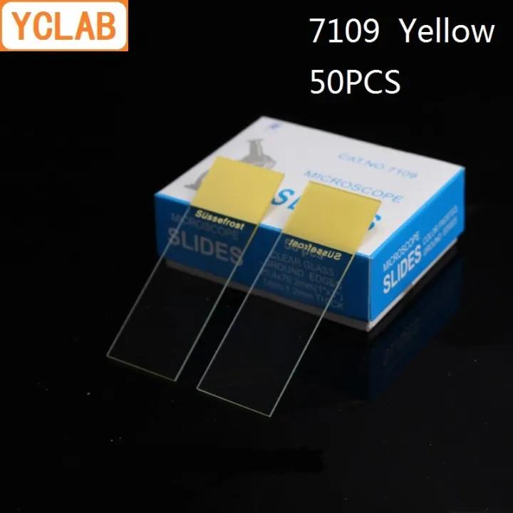 50PCS 7109 Microscope Slides Yellow Clear Glass Ground Edges Medical ...