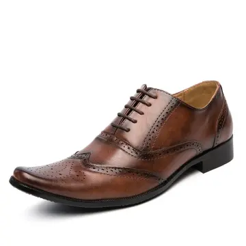 Brock men's shoes brown pointed lace up business dress shoes British retro  shoes