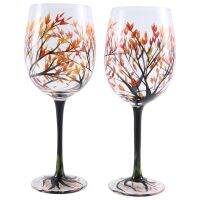 HOT-Autumn Tree Wine Glass - Fall Colors - Leaves of Red, Yellow, Orange - Hand Painted - Fall Leaf