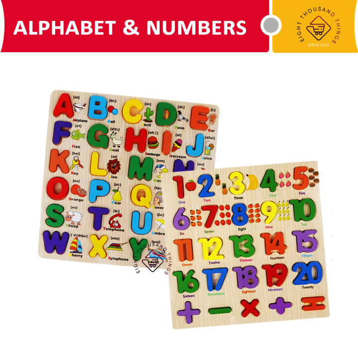 Early Educational Alphabet and Numbers Wooden Puzzle for Kids Boys ...