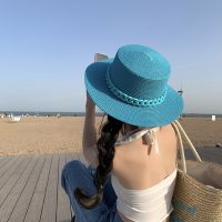 women hat new adjustable flat top mens and womens straw fedora sun beach fluorescent yellow