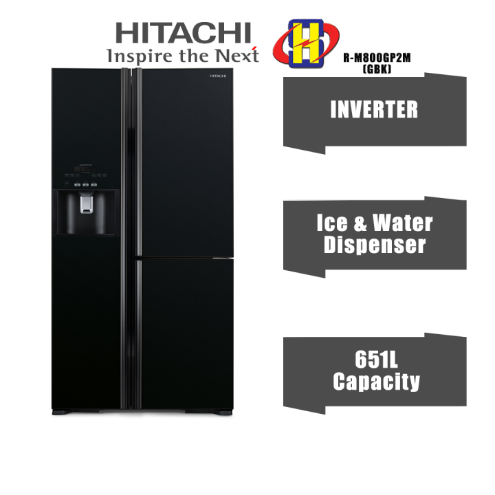 Hitachi Refrigerator (651L/Glass Black) Inverter Dual Fan Cooling Side