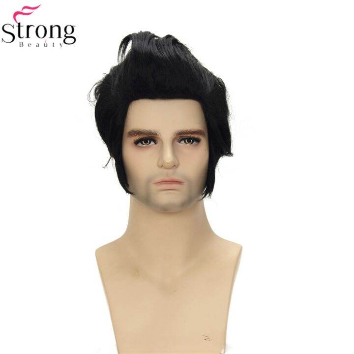 strongbeauty-elvis-วิกผม-presley-cosplay-man-วิกผมสังเคราะห์ผมสั้นสีดำ