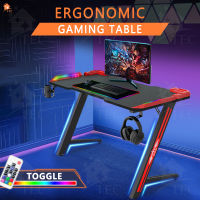 TEC โต๊ะคอมพิเตอร์ โต๊ะเกมมิ่ง โต๊ะเกมมิ่ง RGB Gaming table โต๊ะทำงาน มีรูปทรงขาY โต๊ะเกมมิ่ง มีไฟ RGB มีไฟ LEDสวย ไม่แสบตา หน้าโต๊ะหุ้มคาร์บอน 3D