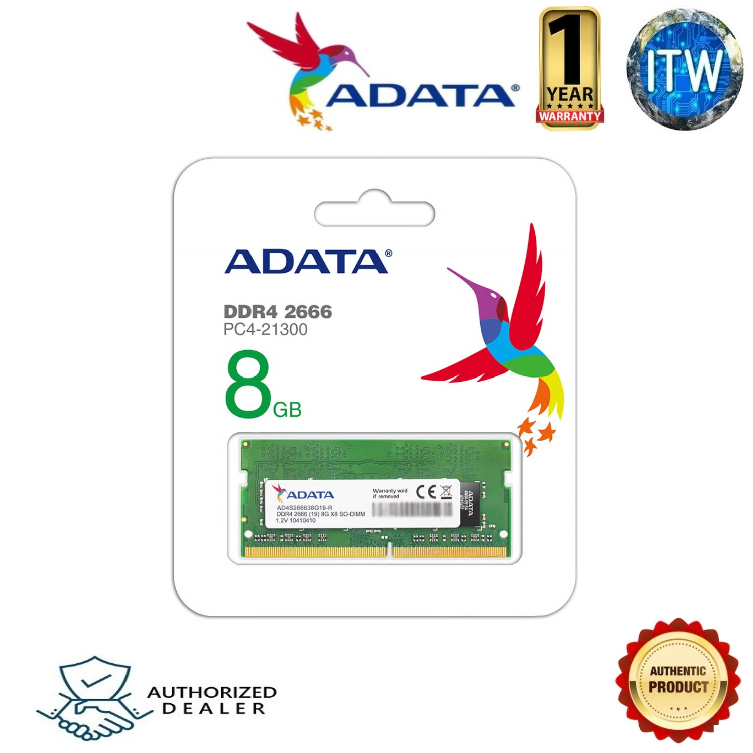 ADATA 8GB DDR4 2666 AD4S266638G19-S SODIMM 260-Pin Laptop Memory Module Single Rank PC4-21300