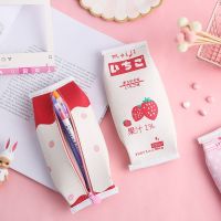 FGHJD Kids Gifts Creative PU Leather Office Supplies Student Stationery Pen Box Pencil Bag Strawberry Milk Pencil Case Storage Bag