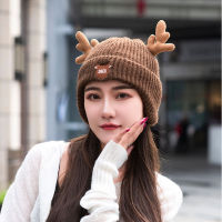 Cute Deer Elk Antlers Womens hat Winter Warm Plush Knitted Ear Warmer Winter cap man Bonnet Hat for girls Beanie Christmas Hats