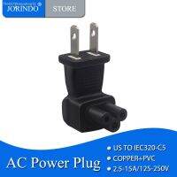 ◐ JORINDO NEMA 1-15P TO IEC320 C5 Right Angle AC AdpaterUSA 2 Pin Plug to cloverleaf shape C5 conversion plug