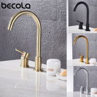 Becola ก๊อกอ่างอาบน้ำในห้องน้ำสีดำ/ ทองผสมแท็ปเมาท์เก้าอี้ทองเหลืองก๊อกอ่างอาบน้ำสีดำผสมน้ำ