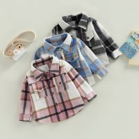 FOCUSNORM 0-4Y Fashion Kids Girls Boys Autumn Jacket 3 Colors Plaid Printed Long Sleeve Single Breasted Shirts Coats