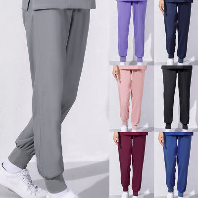 CHUIMOU กางเกงทำงานทันตกรรมผ้าสแปนเด็กซ์กางเกงเครื่องแบบสีทึบยืดได้คุณภาพสูงและใหม่การดูแลสปากางเกงโรงพยาบาล