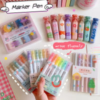 6สี Soft Head Markers ปากกา High Manga Art ชุดปากกาเรืองแสง Office โรงเรียนวาดนักเรียนเครื่องเขียน