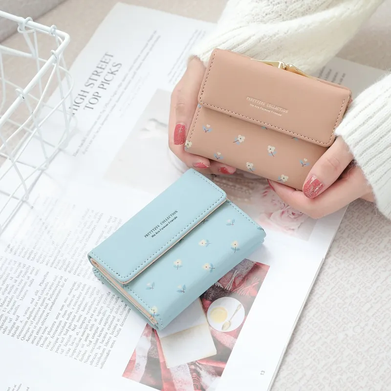 New Short Buckle Wallet Korean Version Of The Three Fold Small Fresh and  Simple Personality Small Floral …