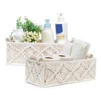 Woven Cotton Rope Storage Basket Multifunctional Tissue Box Vintage Decoration for Kitchen Living Room Bathroom 30X14X10cm LBS
