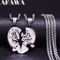 2PCS Tree of Life Stainless Steel Necklace Couple Love Heart Necklace Valentine 39;s Day Gift Jewelry acero inoxidable joyeria