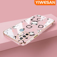 YIWESAN เคสสำหรับ OPPO A53 2020 A53s A32 A11s A33 2020ลายการ์ตูนน่ารักแพนด้าข้าวปั้นกรอบสี่เหลี่ยมจัตุรัสใหม่เคสซิลิกาเจลนิ่มกันกระแทกเคสมือถือฝาครอบป้องกันเลนส์กล้องถ่ายรูป