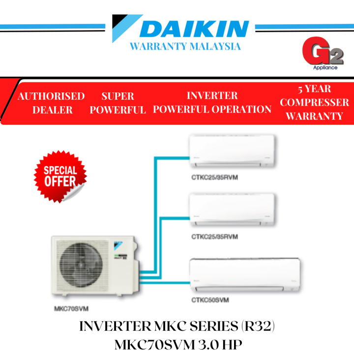 Daikin Multi Split Air Cond Inverter Mkc 70svm R32 3 0hp 2 Unit 1 0