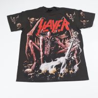 เสื้อวงslayer ลายโอเวอร์ปริ้น ตะเข็บเดี่ยวบนล่าง สไตล์วินเทจ สกรีนทั้งตัว ผ้านอก เสื้อOVP เสื้อโอเวอร์ไซส์ เสื้อวงดนตรีต่างประเทศ