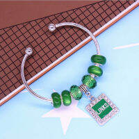 Handmade Quality White Rose Woman Green European Beads Greek Sorenty Incorporated Links Cuff Bangles