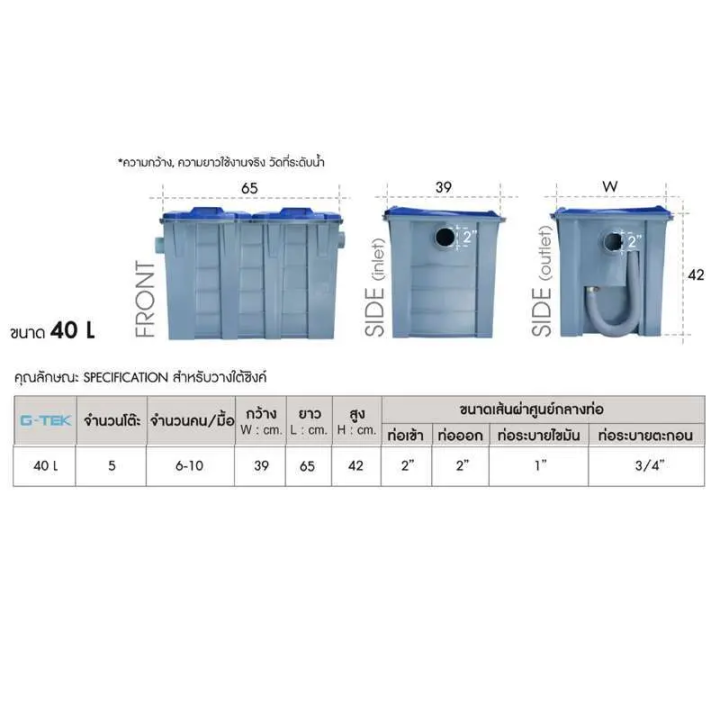 dos-ถังดักไขมัน-g-tek-รุ่น-gt-05-gy-40l-40-ลิตร-ใต้ซิงค์หรือตั้งพื้น