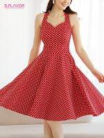 【HOT】❖✸☼ S.FLAVOR Womens Dot Dresses V-neck Width Shoulder A-line Sleeveless Sundress