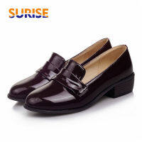 ฤดูใบไม้ผลิผู้หญิง Loafers หนังสิทธิบัตรอังกฤษรอบ Toe Flats Casual Office R รองเท้าแตะ Slip-On สีดำสีแดงชุดสุภาพสตรี Oxfords