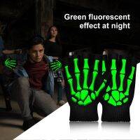 ✚✑ Skull Luminous Gloves Winter Breathable Men Women Bicycle Cycling Half Finger Fitness Gloves Outdoor Camping Mountaineering