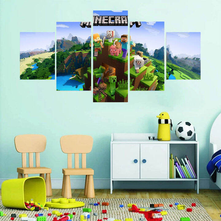 Pokemon Cartoon Canvas Painting 5 Pieces Minecraft Wall Poster Print